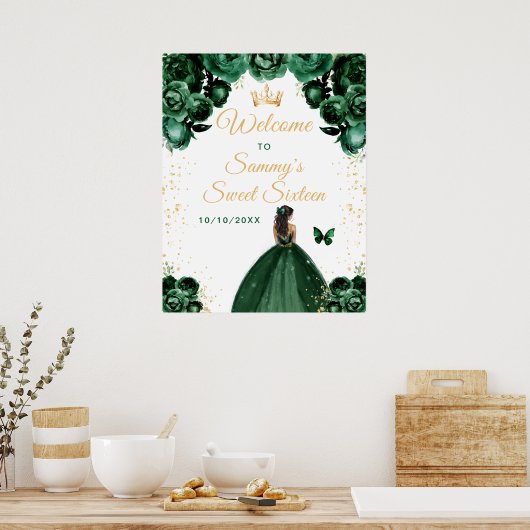 Groene Donkere Huid Prinses Sweet Sixteen Welkom Poster (Keuken)