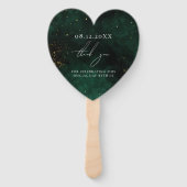 Groene donkere Waterverf zwart, magisch goud Handwaaier (Achterkant)