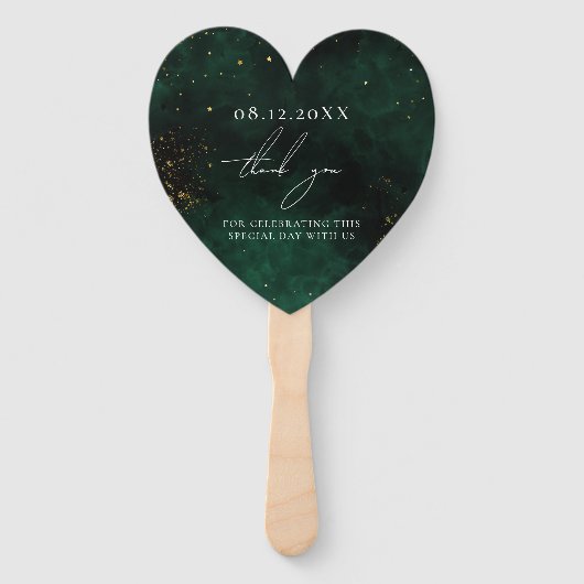 Groene donkere Waterverf zwart, magisch goud Handwaaier (Achterkant)