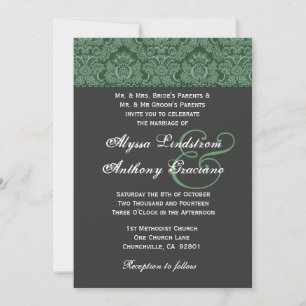 Groene donkergrijze Damask Wedding Invitation Kaart