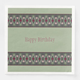 Groene, donkergrijze en roze Floral Servet