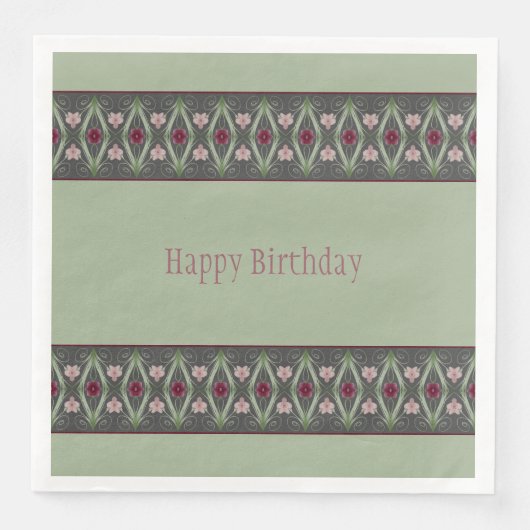 Groene, donkergrijze en roze Floral Servet (Voorkant)