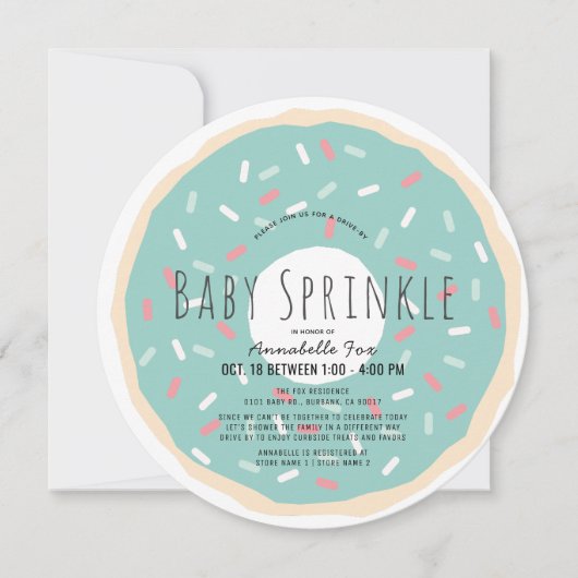 Groene donut drive-by Baby Sprinkle Shower Circle Kaart (Voorkant)