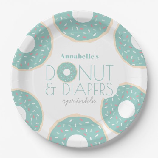 Groene Donut & Luiers Baby shower Sprinkle Papieren Bordje (Voorkant)