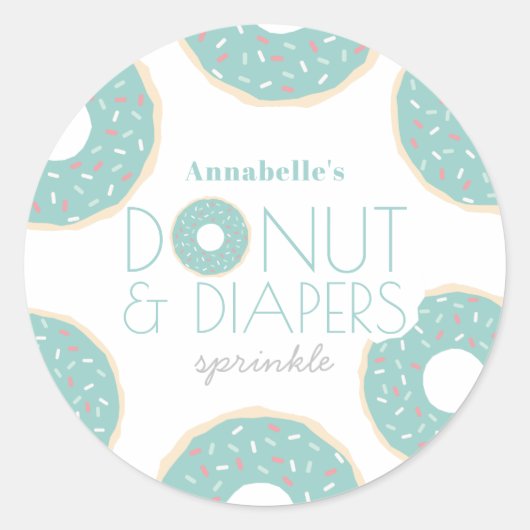 Groene Donut & Luiers Baby Sprinkle Boy Ronde Sticker (Voorkant)