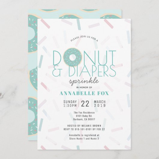 Groene Donut & Luiers Sprinkle Baby shower Kaart (Voorkant / Achterkant)
