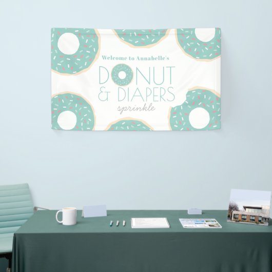 Groene Donut & Luiers Sprinkle Baby shower Spandoek (Beurs)