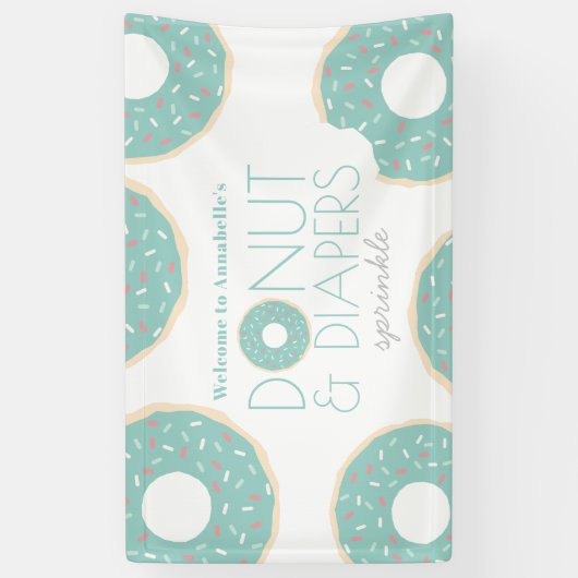 Groene Donut & Luiers Sprinkle Baby shower Spandoek (Verticaal)