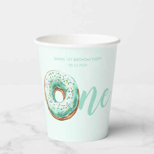Groene Donut Verjaardag Papieren Bekers (Achterkant)