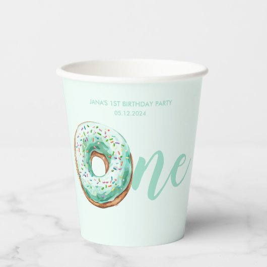 Groene Donut Verjaardag Papieren Bekers (Voorkant)