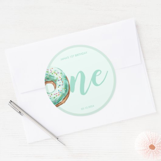 Groene Donut Verjaardag Ronde Sticker (Envelop)