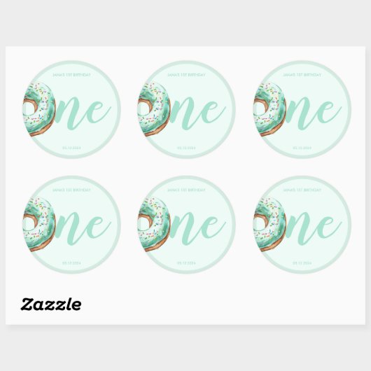 Groene Donut Verjaardag Ronde Sticker (Vel)