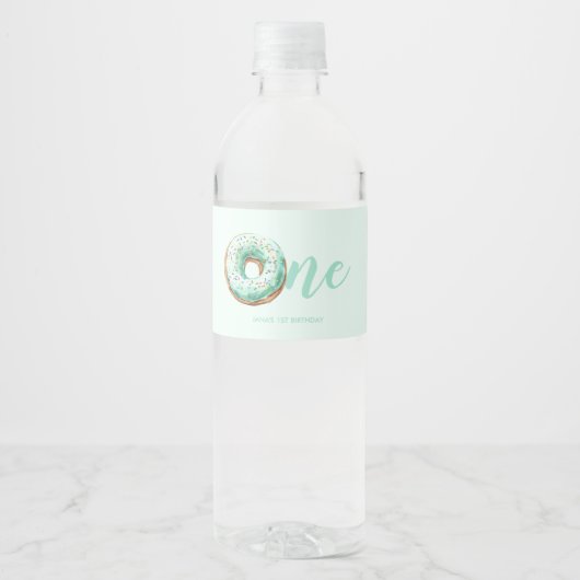 Groene Donut Verjaardag Waterfles Etiket (Voorkant)