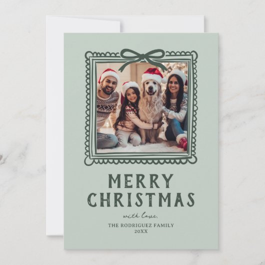Groene Doodle Fotolijst Kerstmis Feestdagenkaart (Voorkant)