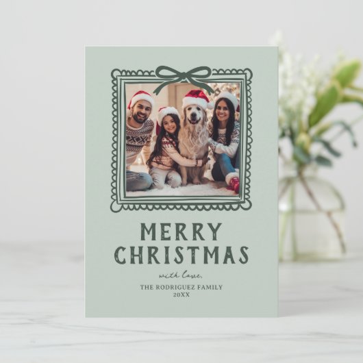 Groene Doodle Fotolijst Kerstmis Feestdagenkaart (Staand voorkant)