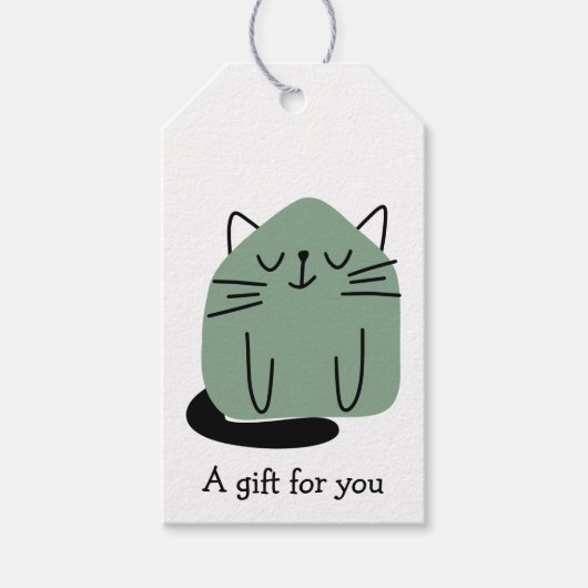 Groene Doodle Kat Geschenk Voor Jou Op Maat Cadeaulabel (Voorkant)