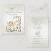 Groene doop biddende kind kruis herinneringskaart visitekaartje (Voorkant / Achterkant)