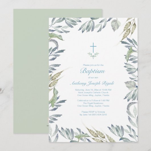 Groene doop uitnodigen, jongen kaart (Voorkant / Achterkant)