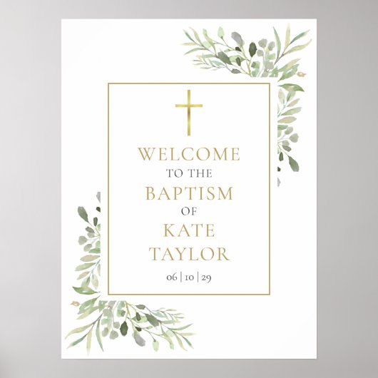 Groene Doop Uitnodiging Welkomstbord Poster (Voorkant)