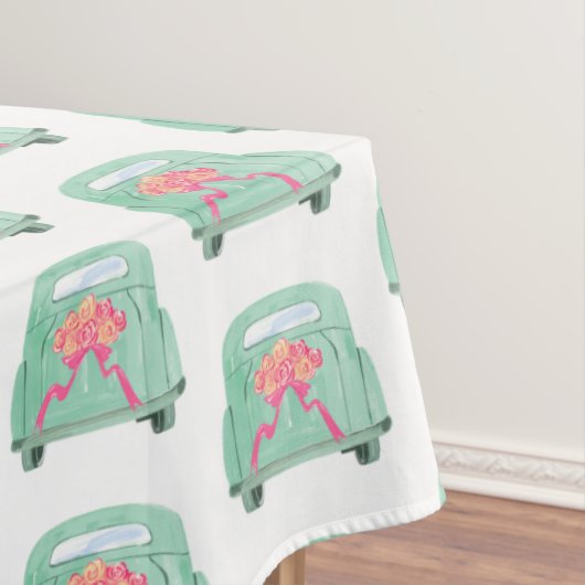 Groene door de hand getrokken Bridal-auto Tafelkleed (Voorbeeld)
