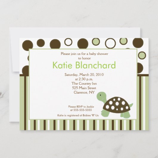 Groene Dot Mod Turtle 5x7 Baby shower Kaart (Voorkant)
