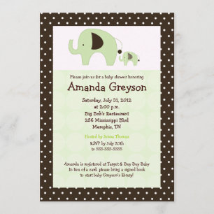 Groene Dottie Elephant 5x7 Baby shower Uitnodiging