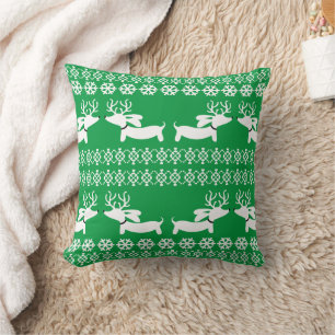 Groene Doxie Kerstkussen Fair Isle rendieren Kussen