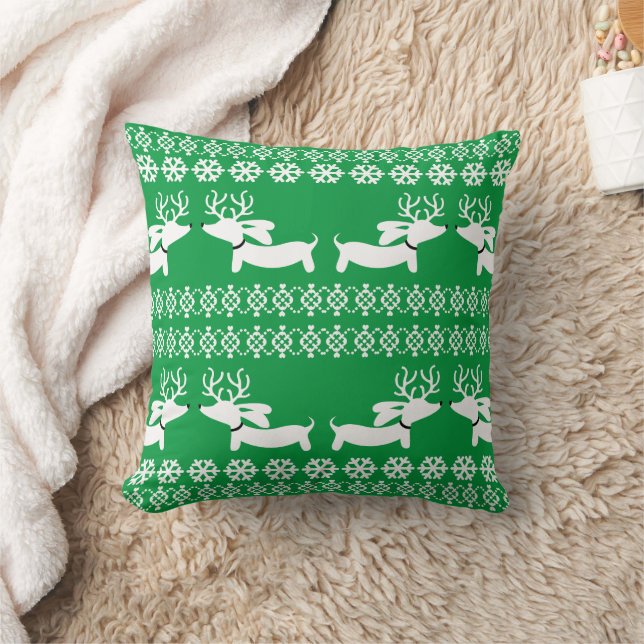 Groene Doxie Kerstkussen Fair Isle rendieren Kussen (Deken)