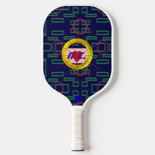 Groene dozen rode cirkels blauwe pickleball paddle (Voorkant)