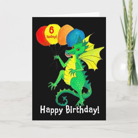 Groene Draak 6e Verjaardag Kaart (Voorkant)