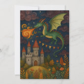 Groene Draak Ademt Vuur Over Kasteel Verjaardag Kaart (Achterkant)