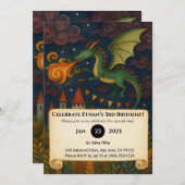 Groene Draak Ademt Vuur Over Kasteel Verjaardag Kaart (Voorkant / Achterkant)