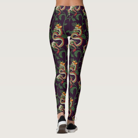 Groene draak en bloemen leggings (Achterkant)