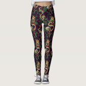 Groene draak en bloemen leggings (Voorkant)
