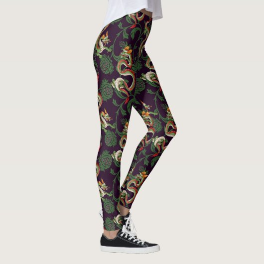 Groene draak en bloemen leggings (Rechts)