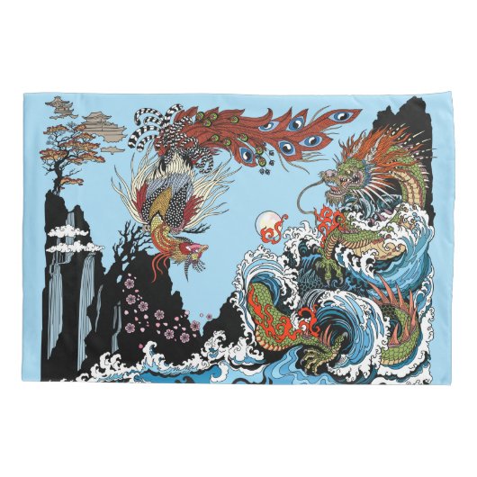 Groene draak en Feng Huang. Illustratie Kussensloop (Achterkant)