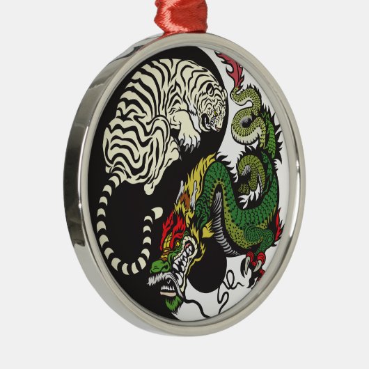 groene draak en witte tijger yin yang symbool metalen ornament (Rechts)