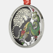 groene draak en witte tijger yin yang symbool metalen ornament (Links)