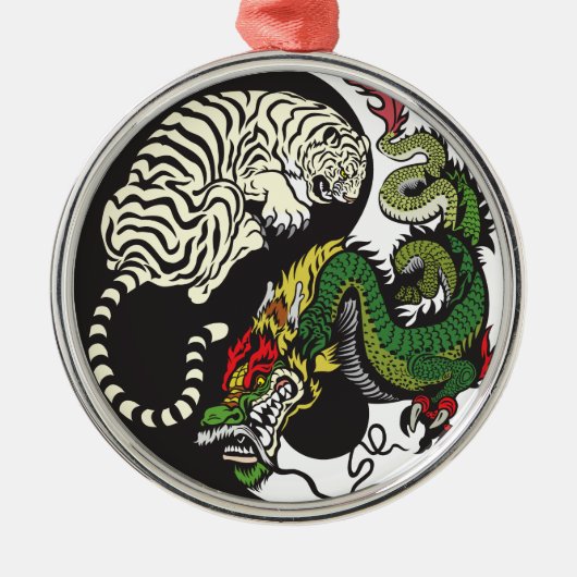 groene draak en witte tijger yin yang symbool metalen ornament (Voorkant)