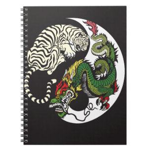 groene draak en witte tijger yin yang symbool notitieboek
