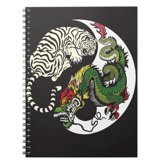 groene draak en witte tijger yin yang symbool notitieboek (Voorkant)
