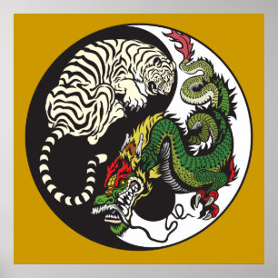 groene draak en witte tijger yin yang symbool poster