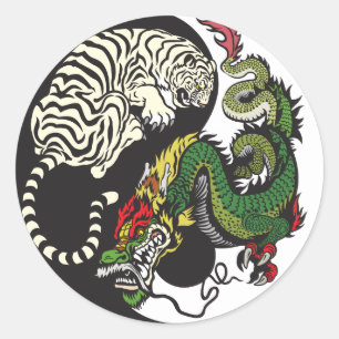 groene draak en witte tijger yin yang symbool ronde sticker