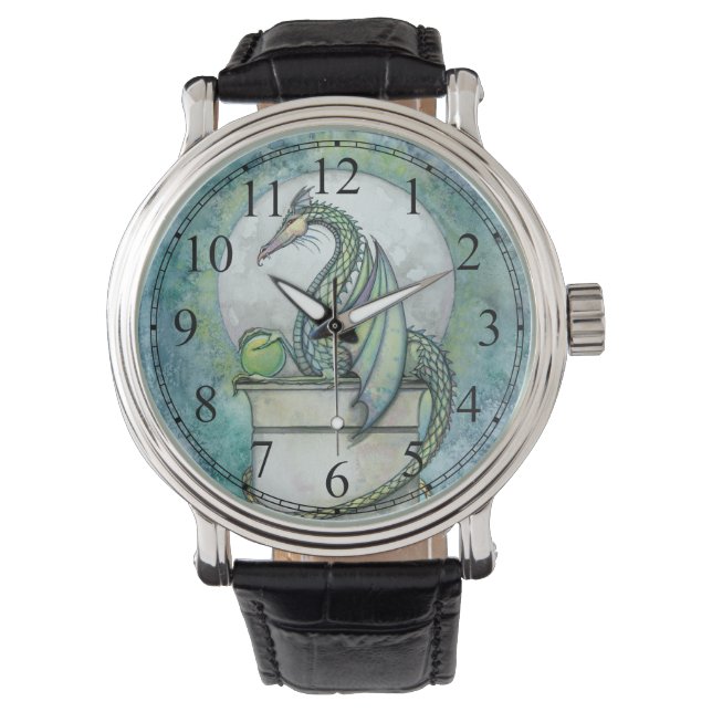 Groene Draak Fantasie Kunst Horloge (Voorkant)