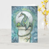 Groene Draak Fantasie Wenskaart Kaart (Gele Bloem)
