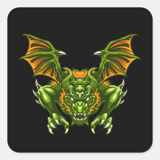 groene draak illustratie vierkante sticker (Voorkant)
