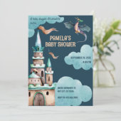 Groene Draak kasteel baby shower Kaart (Staand voorkant)