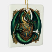 Groene draak met Dragon Shield Keramisch Ornament (Rechts)