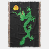 Groene Draak met Gouden Zonnebal op Zwart Deken (Voorkant Verticaal)
