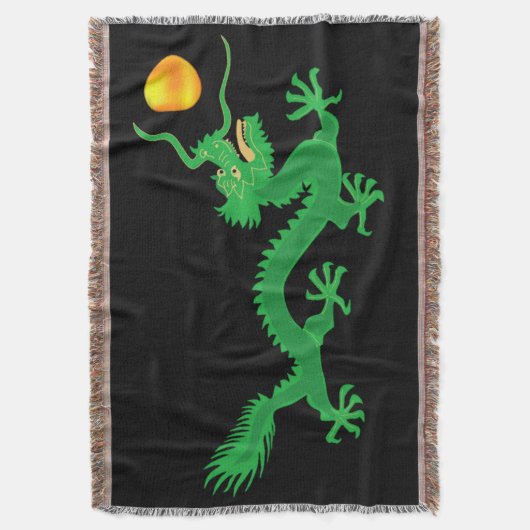 Groene Draak met Gouden Zonnebal op Zwart Deken (Voorkant Verticaal)